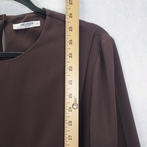 M.M. LaFleur Bourgeois Blouse Small Molasses Brown Asymmetrical Hem Keyhole Back - Picture 12 of 14